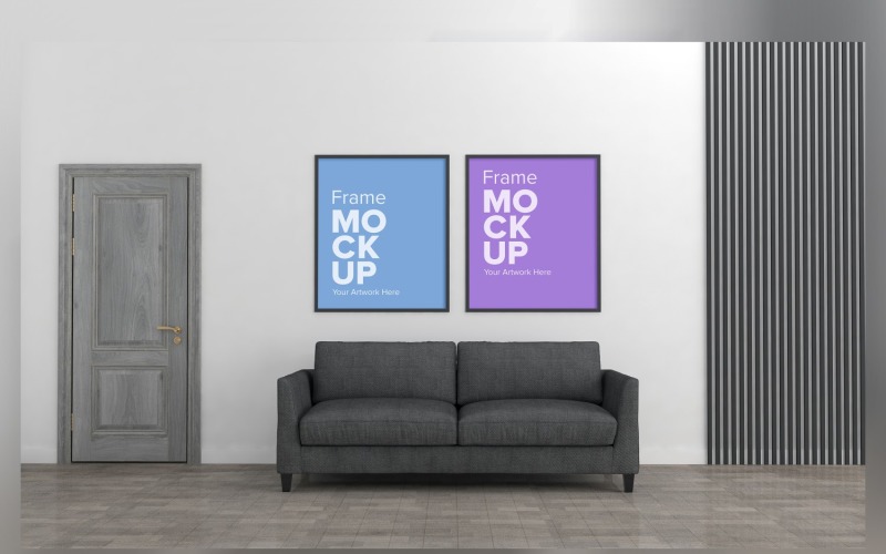 Simple Sofa With Two Frame And Living Room Mockup Product Mockup