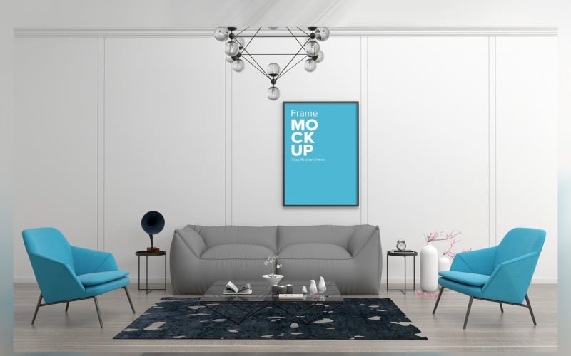 Fancy Comfortable Sofa Near Table In Living Room Frame Mockup Product Mockup