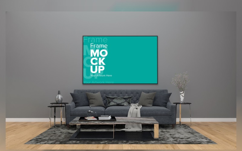 Gray Sofa In A Minimalistic Living Room With Frames Mockup On Wall Product Mockup
