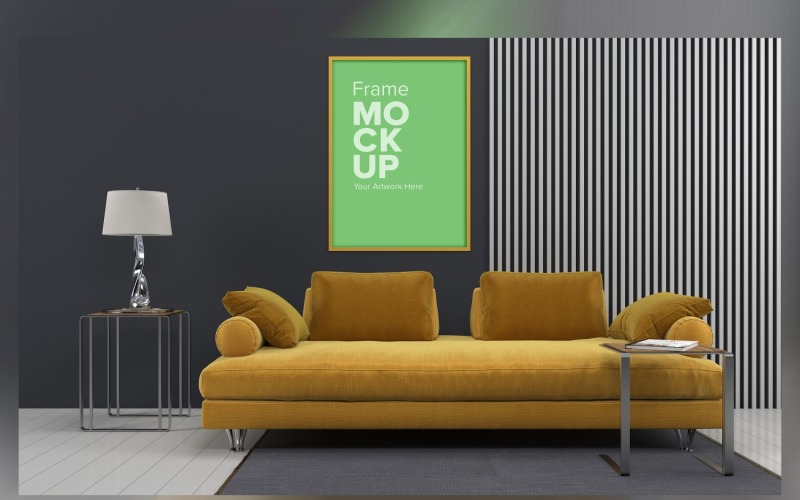 Luxury Sofa With A Coffee Table And Lamps On A Carpet In A Living Room With Walls Frame Mockup Product Mockup