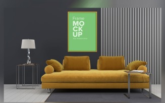Luxury Sofa With A Coffee Table And Lamps On A Carpet In A Living Room With Walls Frame Mockup