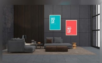 Modern Sofa With Colorful Cushions And A Lamp In A Living Room With Frame Mockup