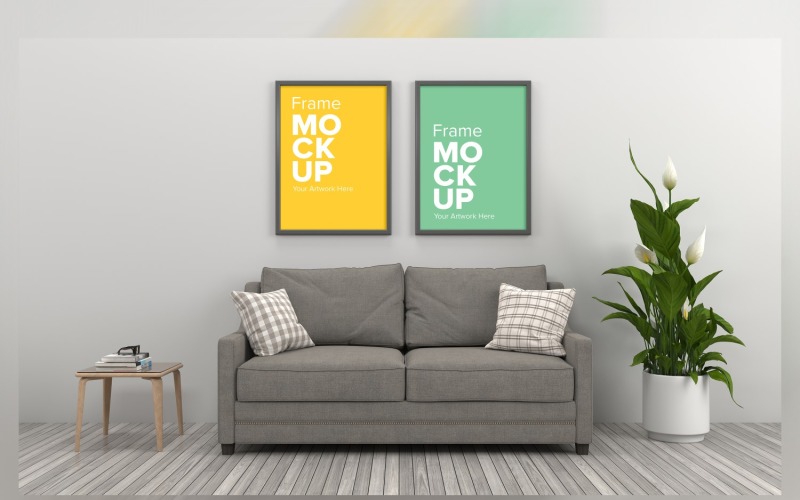 Simple Sofa With Cushions Houseplant In A Living Room Mockup Product Mockup