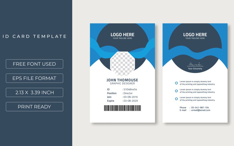 Id Card Layout with Blue Accents Corporate Identity