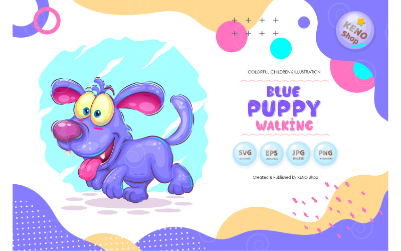 Blue puppy walking vector Vector Graphic