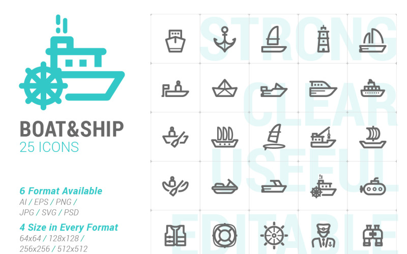 Boat & Ship Mini Iconset template Icon Set