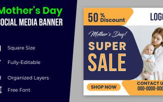 Mothers Day Banner Design Yellow & Blue Color