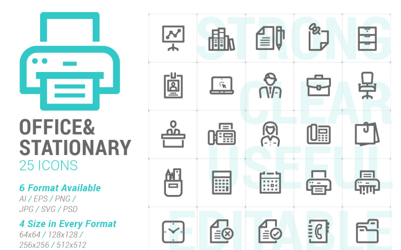 Office & Stationary Mini Iconset template Icon Set