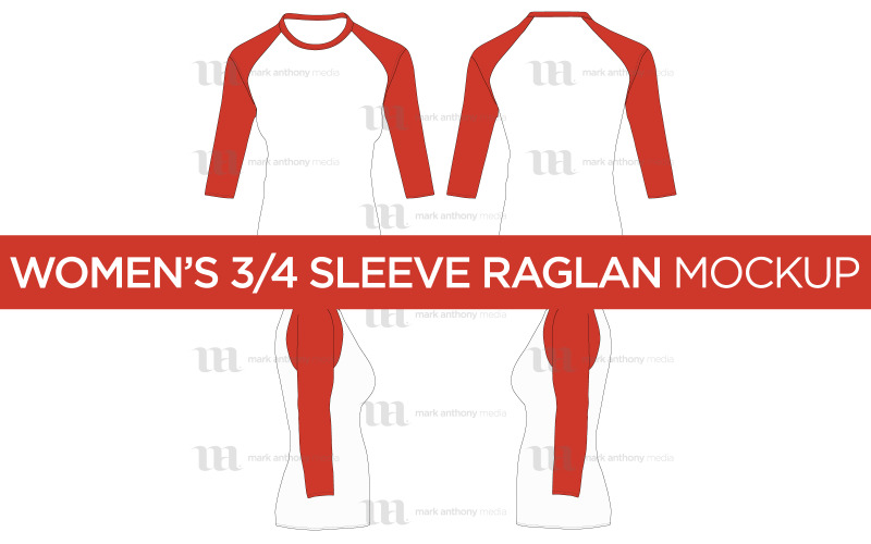 Raglan Women's 3/4 Sleeve Shirt - Vector Mockup Template Vector Graphic