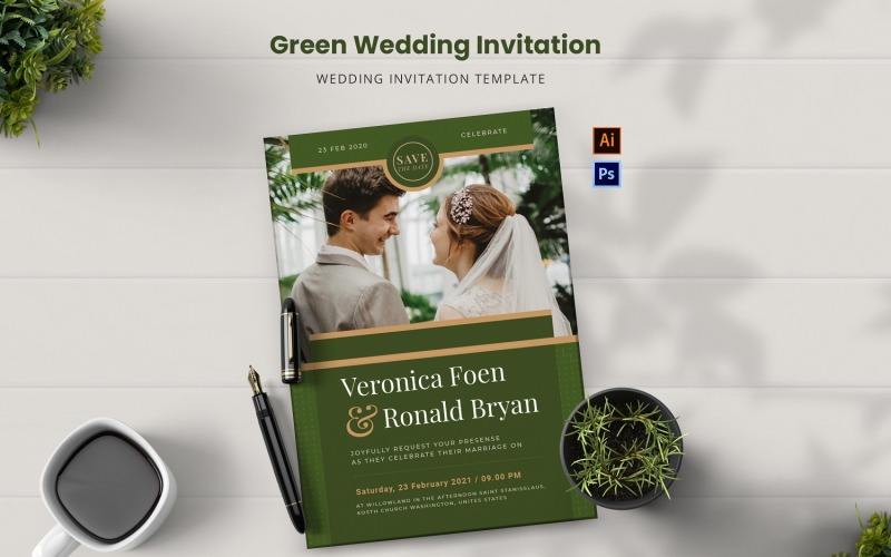 Green Wedding Invitation Template Corporate Identity