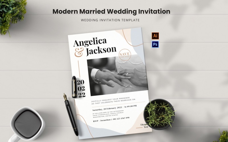 Modern Married Wedding Invitation Corporate Identity
