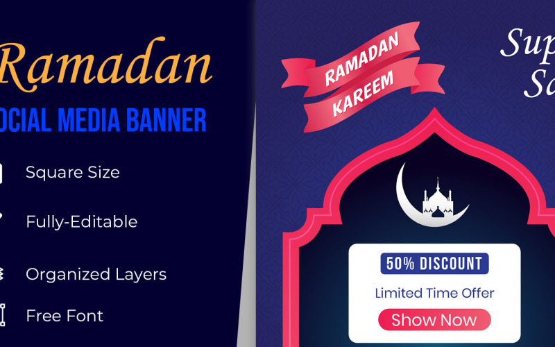 Golden Ramadan Celebration Sale Social Media Banner Corporate Identity