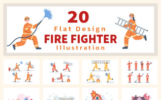 20 Group of Firefighters Illustration