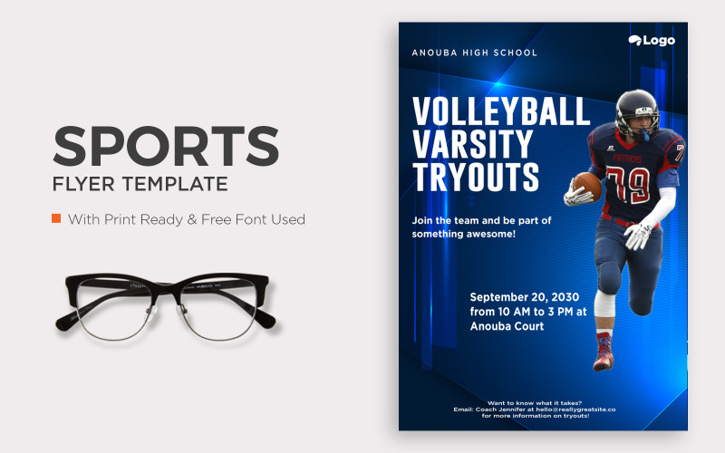 Free Volleyball Varsity Tryouts flyer template design. Corporate Identity