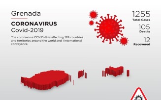 Grenada Affected Country 3D Map of Coronavirus Corporate Identity Template