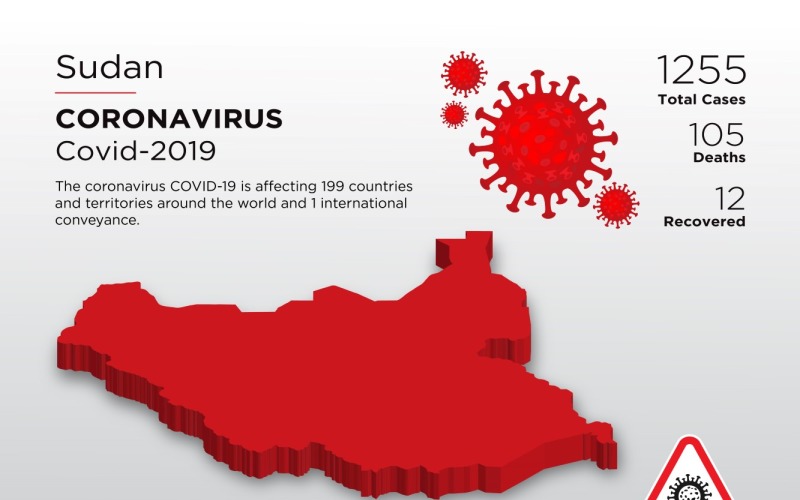 Sudan Affected Country 3D Map of Coronavirus Corporate Identity Template