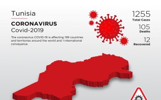 Tunisia Affected Country 3D Map of Coronavirus Corporate Identity Template