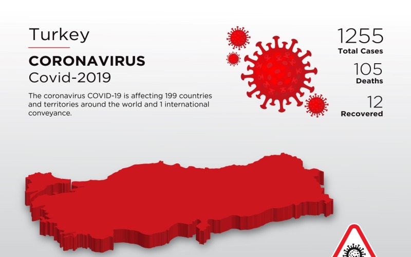 Turkey Affected Country 3D Map of Coronavirus Corporate Identity Template