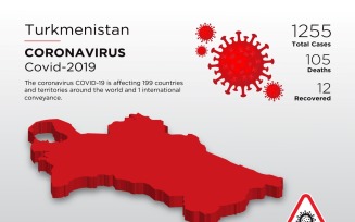 Turkmenistan Affected Country 3D Map of Coronavirus Corporate Identity Template
