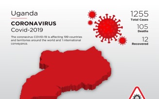 Uganda Affected Country 3D Map of Coronavirus Corporate Identity Template