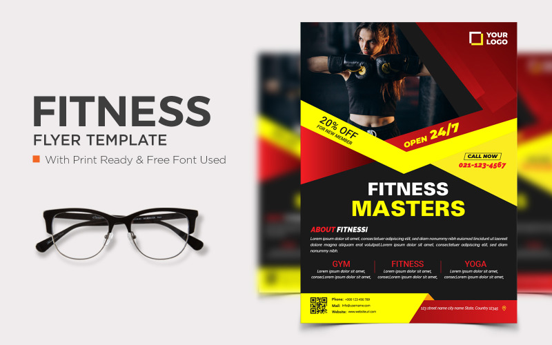 Flyer Template for Gym Fitness with Vector Corporate Identity