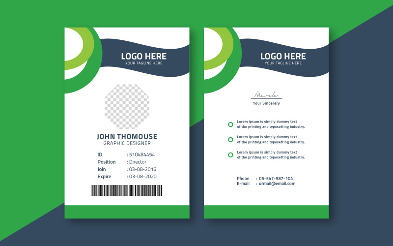 Id Card Layout With Green Accents Corporate Identity