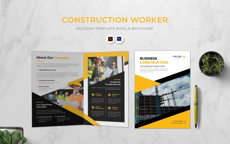 Construction Worker Bifold Brochure Corporate Identity