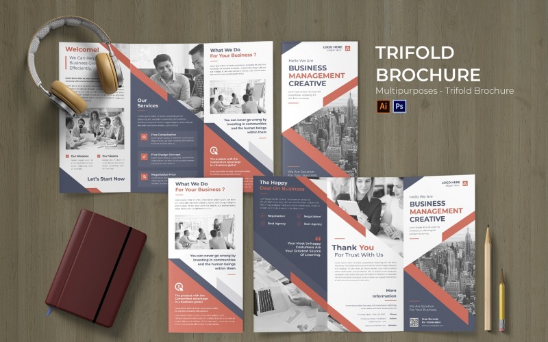 Management Creative Flyer Trifold Brochure Corporate Identity