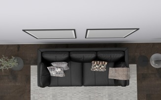 Top View Living Room Black Sofa 2 Product Mockup