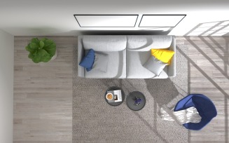 Top View Living Room Whit Sofa 2 Product Mockup