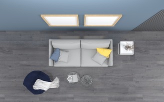 Top View Living Room Whit Sofa 3 Product Mockup