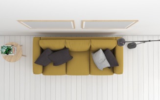 Top View Living Room Yellow Sofa 3 Product Mockup
