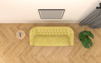 Top View Living Room Yellow Sofa Product Mockup