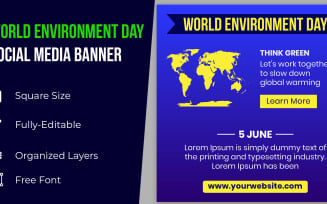 Environment Day Social Media Design With World Map Corporate identity template