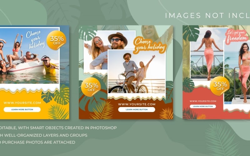 Three Traveling Instagram Posts - Graphics Ready-to-Use PSD-Mockup Template Social Media