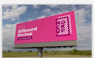 Billboard Sign Mockup Front View With One Pole