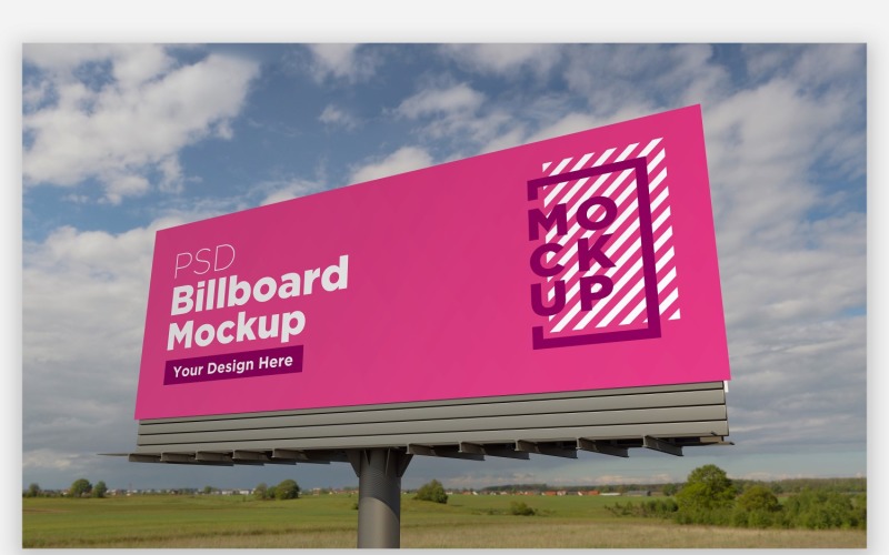 Billboard Sign Mockup Front View With One Pole Product Mockup