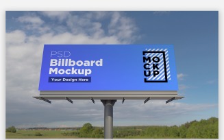 Billboard Sign Mockup Front View With Pole