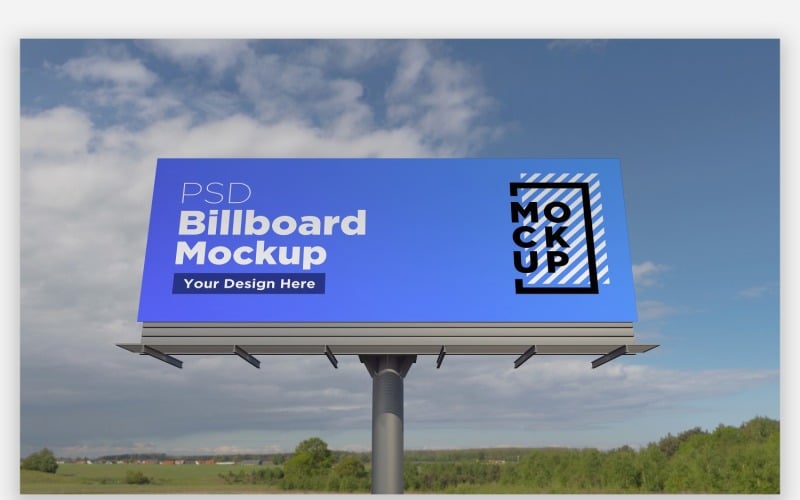 Billboard Sign Mockup Front View With Pole Product Mockup