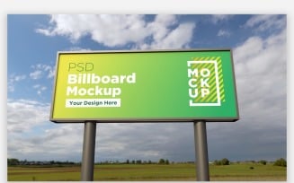 Billboard Sign Mockup Front View with Two Pole