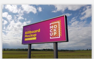 Billboard Sign Mockup Side View with Two Pole