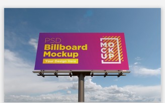 Single Pole Billboard Sign Mockup Front View