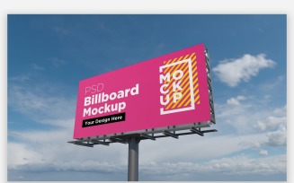 Single Pole Billboard Sign Mockup Side View