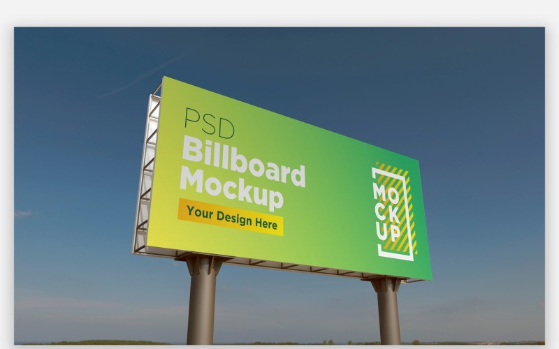 Sky Hooding Billboard Front View With Two Pole Product Mockup