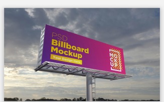 Sky Hooding Billboard Sign Mockup side View With One Pole