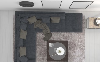 Top View Living Room Grey Sofa 4 Product Mockup