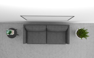 Top View Living Room Grey Sofa 5 Product Mockup