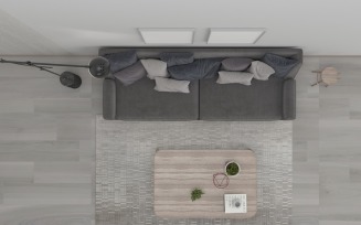 Top View Living Room Grey Sofa 6 Product Mockup