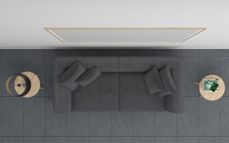 Top View Living Room Grey Sofa 9 Product Mockup