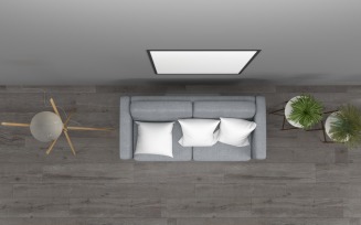 Top View Living Room Light Grey Sofa 2 Product Mockup